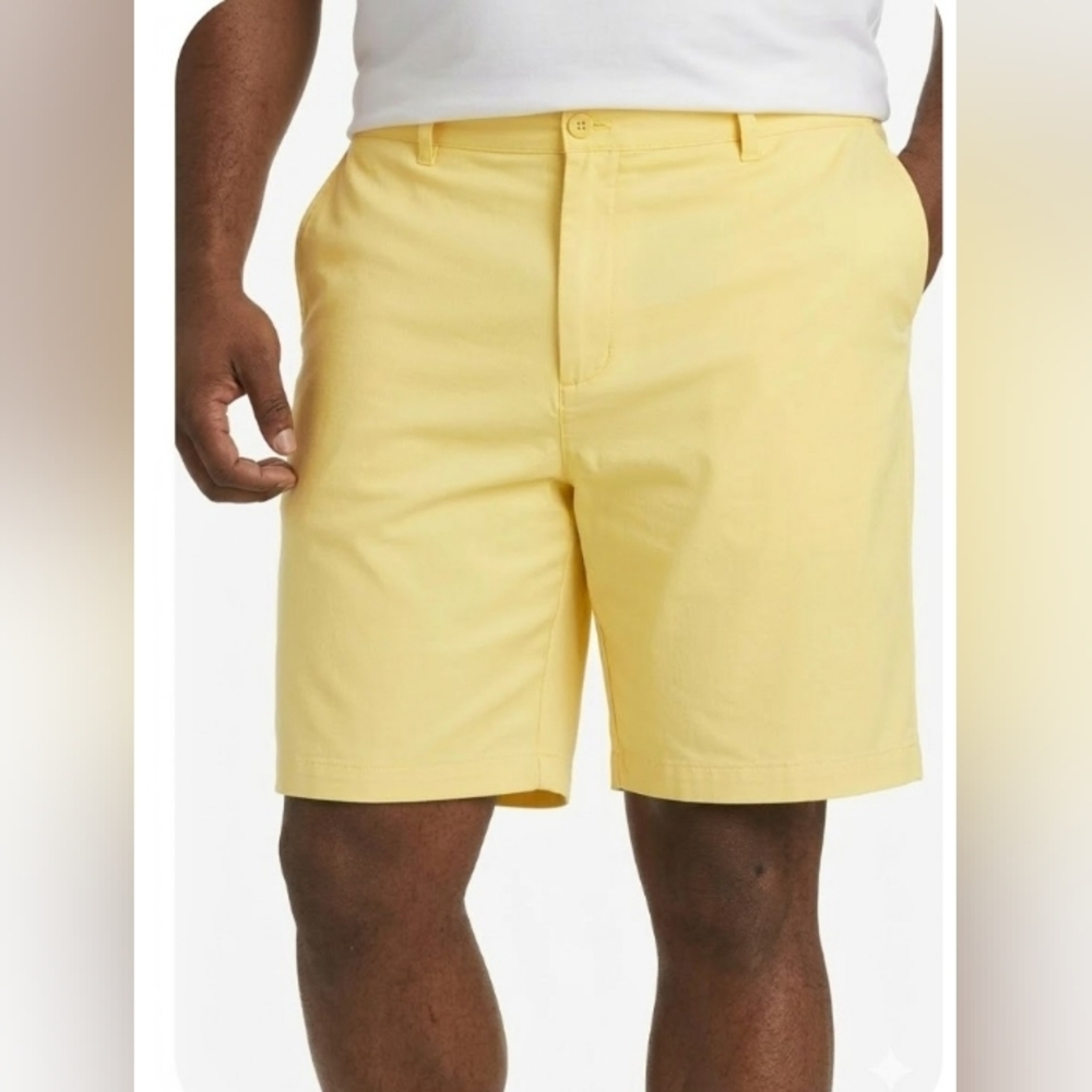 Preppy Shorts Men 40 Cotton Stretch Flat Front Yellow Travel Career Golf New